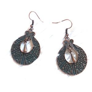 Antiqued Bronze Color Boho Dangle Floral Earrings